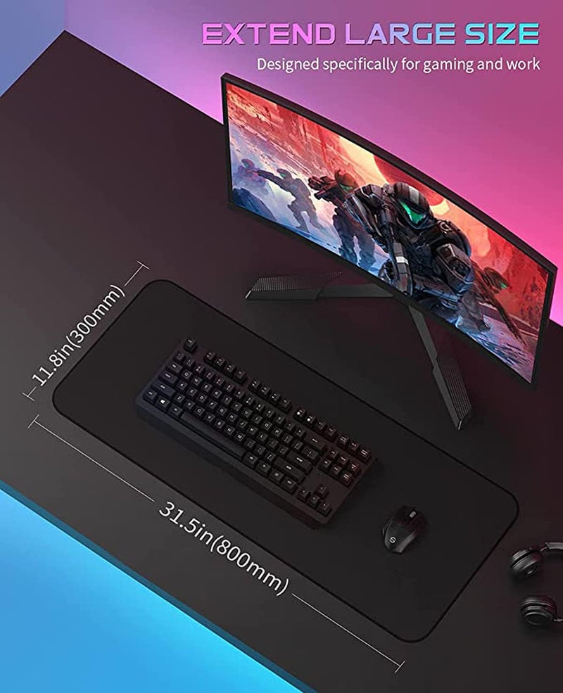 KASTWAVE Gaming Mouse Pad Extended Large Mousepad With Superior Micro-Weave Cloth, Waterproof Keyboard Pad With Stitched Edges, Non-Slip Base, 31.5 X 11.8 Inch, Black - Image 3
