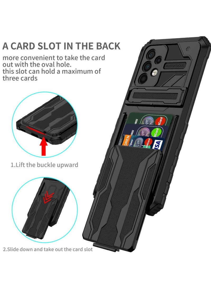 Kickstand Shockproof Case For Samsung Galaxy A52s/Galaxy A52 with Card Holder Black  - Image 2