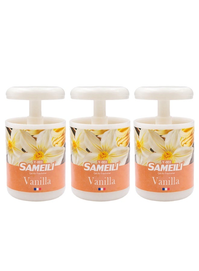ساميلي مجموعة مكونة من 3 قطع: معطر جو جل برائحة الفانيليا من SAMEILI (طراز Y-003) – معطر جل قابل للتعديل (نوع السحب)، يوفر تحكماً طويل الأمد في الروائح، مناسب للاستخدام على لوحة القيادة في السيارة، وحامل الأكواب، وكذلك في المنزل والمكتب. - Image 1