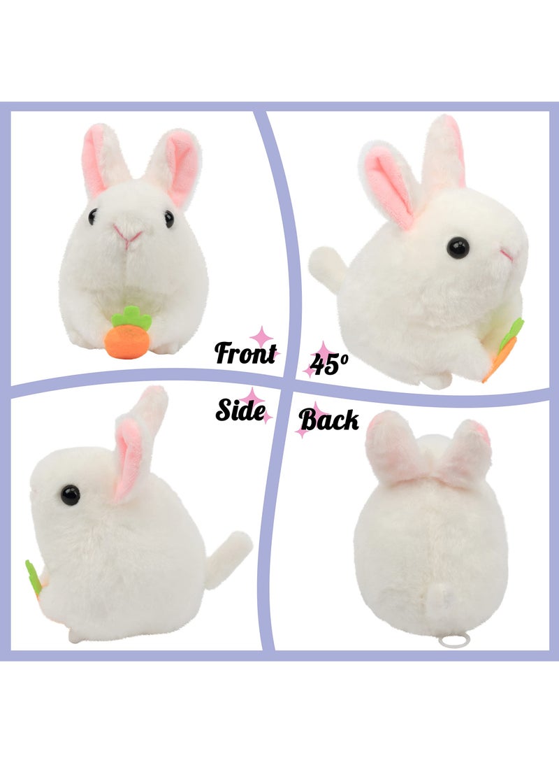 NIBEMINENT SYOSI Pull String Wind-up Plush Bunny Toy, Clockwork Rabbit, Motorized Wagging Tail Rotating Interactive Toys, Pullback Cord Stuffed Animal Gift for Baby and 1-3 Years Old Kids, White, 5.5In - Image 5