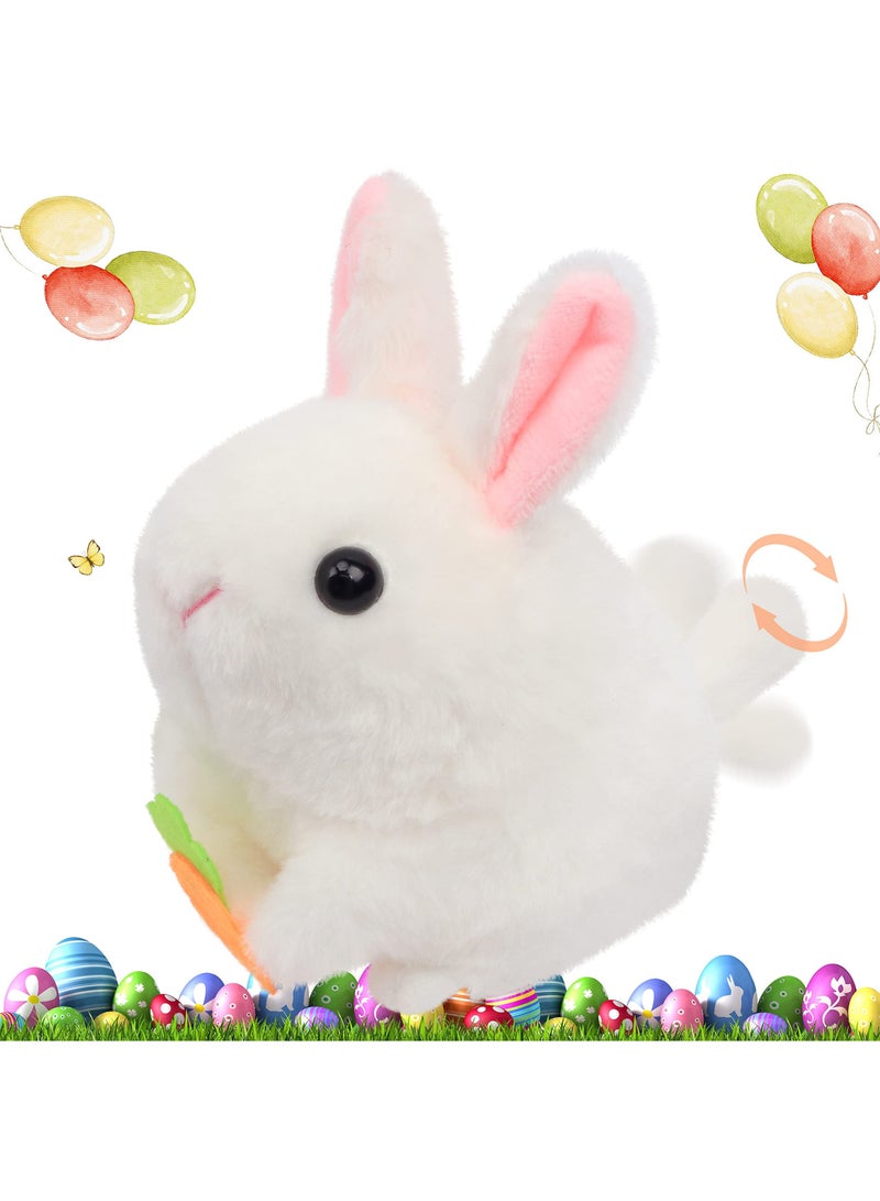 NIBEMINENT SYOSI Pull String Wind-up Plush Bunny Toy, Clockwork Rabbit, Motorized Wagging Tail Rotating Interactive Toys, Pullback Cord Stuffed Animal Gift for Baby and 1-3 Years Old Kids, White, 5.5In - Image 1