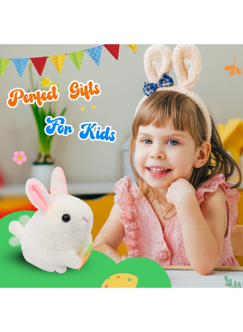 NIBEMINENT SYOSI Pull String Wind-up Plush Bunny Toy, Clockwork Rabbit, Motorized Wagging Tail Rotating Interactive Toys, Pullback Cord Stuffed Animal Gift for Baby and 1-3 Years Old Kids, White, 5.5In - Image 2