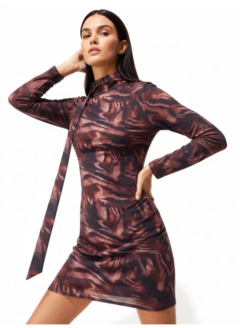 OUTZIDR Brown Printed Mini Dress