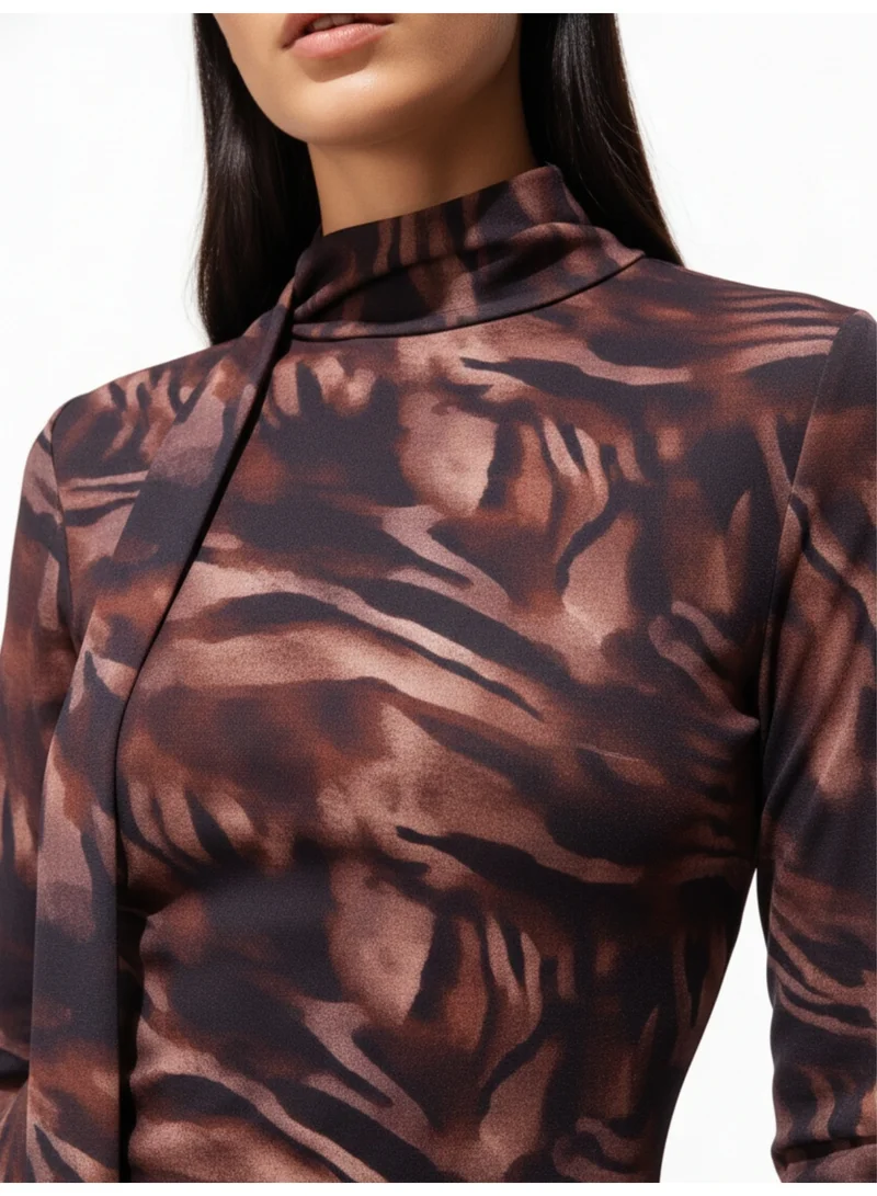 OUTZIDR  Brown Printed Mini Dress for Women | Best Price UAE