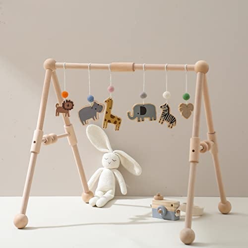Etucdose Wooden Baby Gym with 6 Gym Toys Detachable Wooden Play Gym Frame Activity Gym Hanging Bar Baby Toys for Activity Gym Ages Newborn Zoo Themes - Image 1