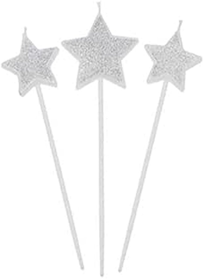 Generic - 5Pcs Happy Birthday Candle star Sticks Design Cake Topper Party Decor (Flash silver) - Image 1