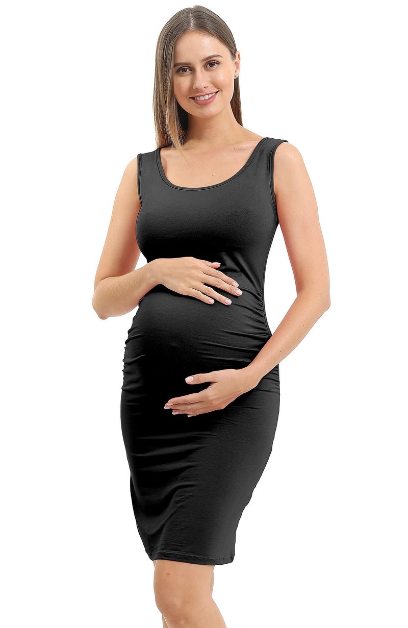 Rnxrbb Women Summer Sleeveless Maternity Dress Pregnancy Tank Scoop Neck Mama Clothes Casual Bodycon Clothing,Black M - Image 4