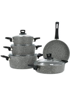ALBERTO 9 Piece Cookware Set With Glass Lid Granite Gray Stone  - Image 1