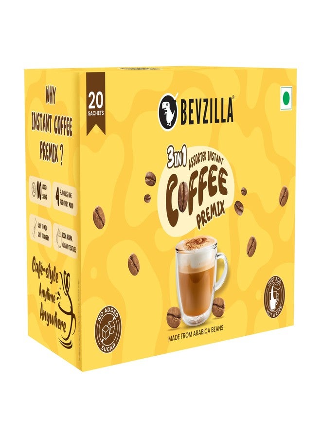 Bevzilla 3 in 1 Coffee Premix | Zero Added Sugar | Instant Coffee Premix | Rich Taste Without Sugar | Daily Coffee Premix (Pack of 20) - Image 1