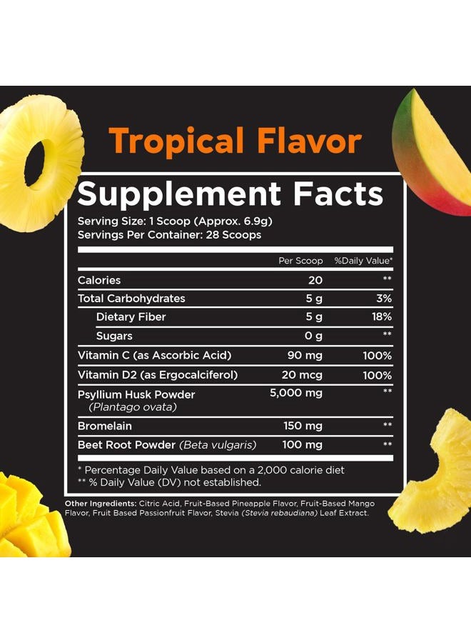 Pinch SUGAR FREE MAGIC FIBER POWDER - Psyllium husk with mild tropical flavor, bromelain and vitamins C & D. Vegan, Gluten Free, Clean Label, Made in USA, GMP-C. - Image 4
