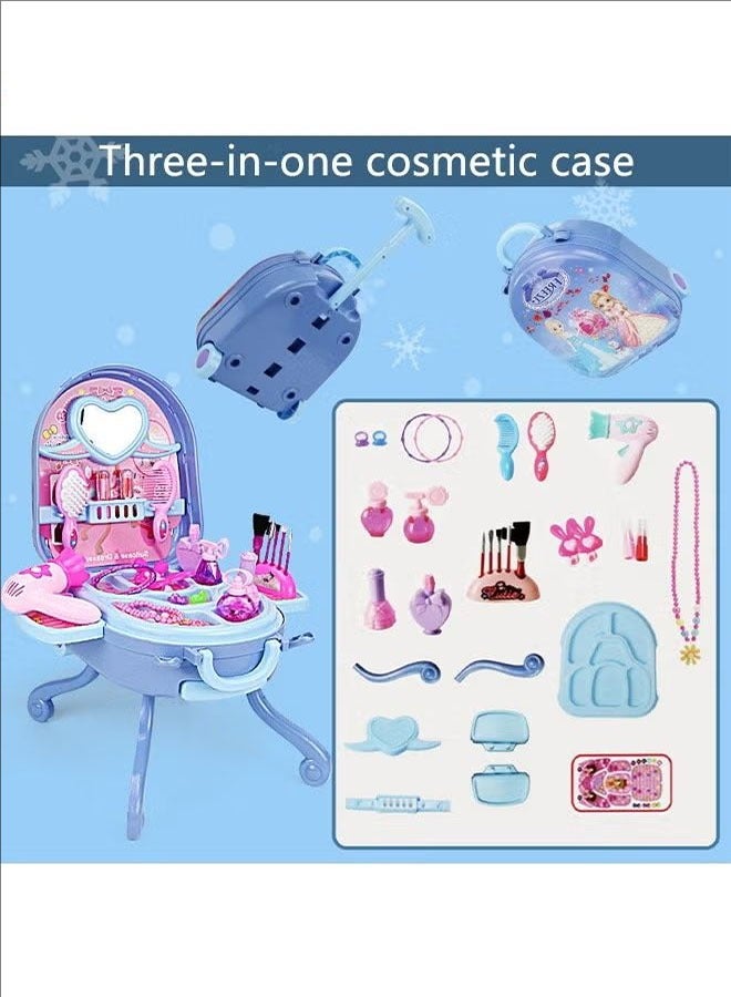 بلومنغ تايم مجموعة مكياج ألعاب للبنات ألعاب تلبيس ، طاولة مكياج قابلة للطي ، حقيبة قابلة للإزالة ، أزرق - Image 2