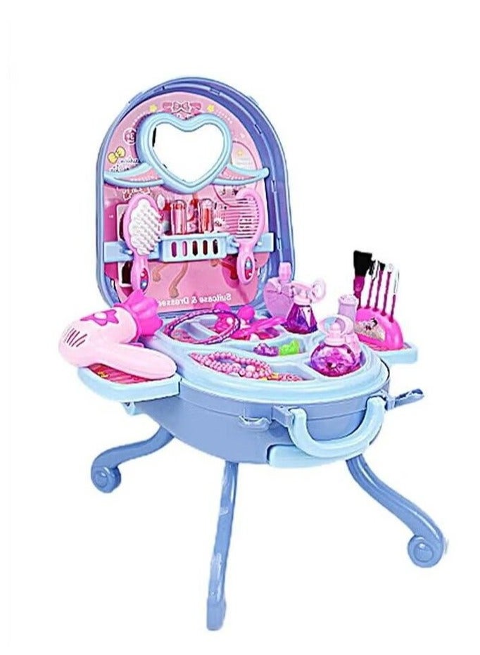 بلومنغ تايم مجموعة مكياج ألعاب للبنات ألعاب تلبيس ، طاولة مكياج قابلة للطي ، حقيبة قابلة للإزالة ، أزرق - Image 1