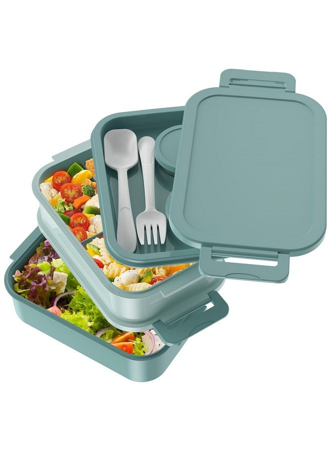 Jelife Bento Box Adult Lunch Box - 72oz Stackable Bento Lunch Box for Adults, 3 Layers All-in-One Large Bento Box Leak-Proof Lunchbox with Utensil Sauce Dressing Containers for Dining Out,Work, Green - Image 1