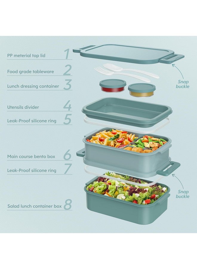 Jelife Bento Box Adult Lunch Box - 72oz Stackable Bento Lunch Box for Adults, 3 Layers All-in-One Large Bento Box Leak-Proof Lunchbox with Utensil Sauce Dressing Containers for Dining Out,Work, Green - Image 4