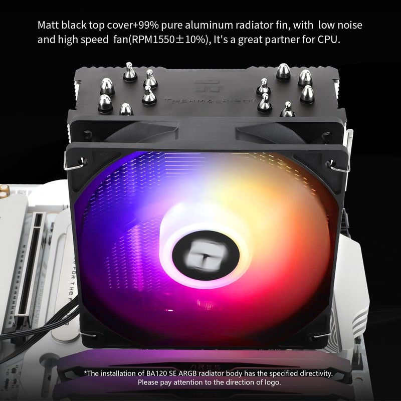 ثيرمالرايت مبرد وحدة المعالجة المركزية Thermalright Burst Assassin 120 SE ARGB، مبرد مشتت حراري بـ 6 أنابيب حرارية، مروحة هواء لوحدة المعالجة المركزية PWM بقطر 12 سم، تقنية AGHP، متوافق مع Intel LGA1851/1700/115X/1200 - Image 5