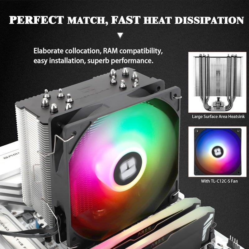 ثيرمالرايت مبرد وحدة المعالجة المركزية Thermalright Burst Assassin 120 SE ARGB، مبرد مشتت حراري بـ 6 أنابيب حرارية، مروحة هواء لوحدة المعالجة المركزية PWM بقطر 12 سم، تقنية AGHP، متوافق مع Intel LGA1851/1700/115X/1200 - Image 4