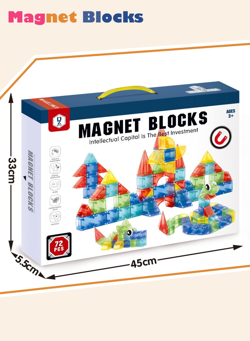 DEZHI 72 قطعة مجموعة كبيرة من كتل الهندسة المغناطيسية، كتل بناء ثلاثية الأبعاد للأطفال، تجميع مجاني للحيوانات والمباني ووسائل النقل، تعزز قدرة التفكير المنطقي لدى أطفالك. - Image 5