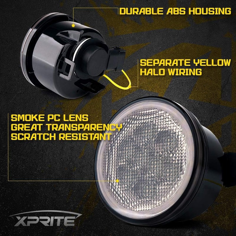 Xprite Smoked Lens Turn Signals Lights with DRL Halo, LED Front Grill Indicator Parking Lights Compatible with 2007-2018 Jeep Wrangler JK JKU, Amber - Image 3