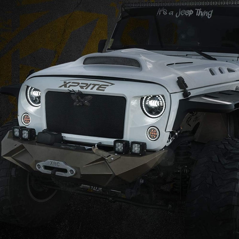 Xprite Smoked Lens Turn Signals Lights with DRL Halo, LED Front Grill Indicator Parking Lights Compatible with 2007-2018 Jeep Wrangler JK JKU, Amber - Image 5