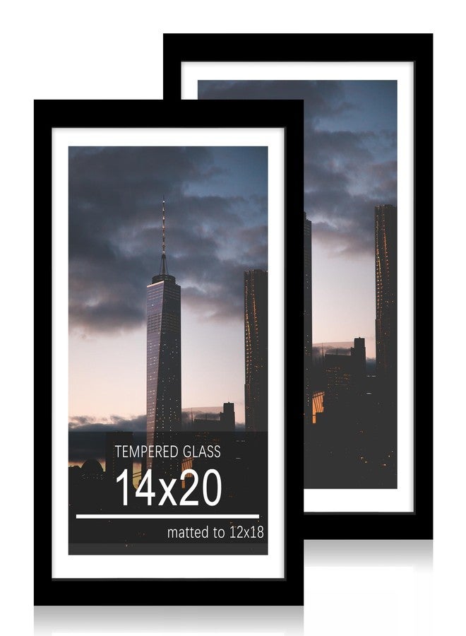 ccdcc 14x20 Poster Frame Set of 2, 14 x 20 Wood Picture Frames with Mat for 12x18, Wooden Photo Frame with Tempered Glass Cover for Wall Mounting Display, Black - Image 1