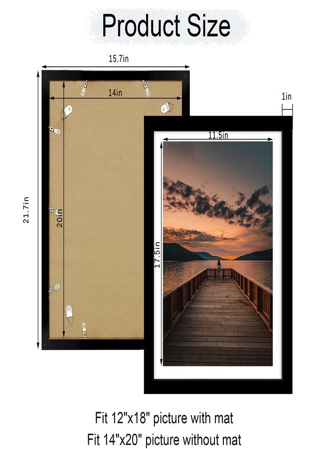 ccdcc 14x20 Poster Frame Set of 2, 14 x 20 Wood Picture Frames with Mat for 12x18, Wooden Photo Frame with Tempered Glass Cover for Wall Mounting Display, Black - Image 5