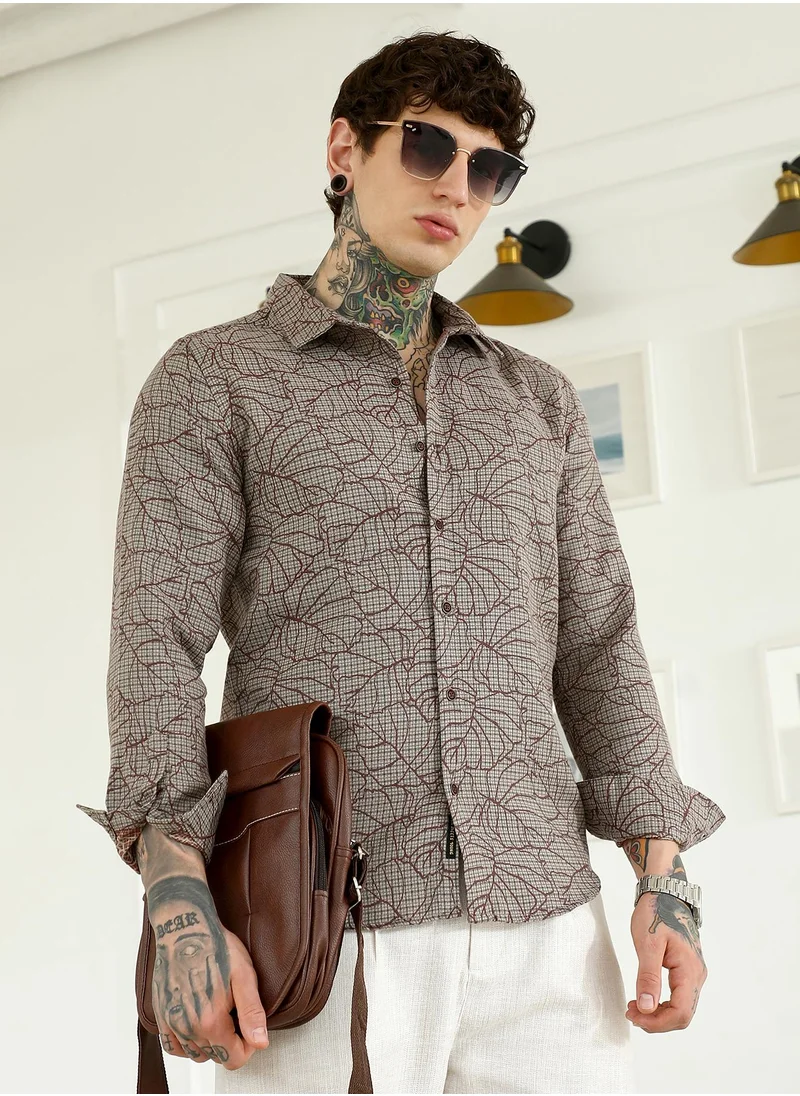 Campus Sutra Men's Slim Fit Abstract Patterned Cotton-Poly Blend Shirt