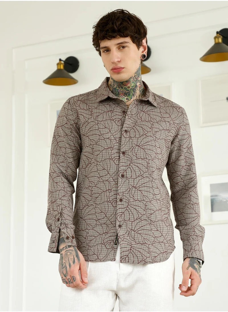 Campus Sutra Men's Slim Fit Abstract Patterned Cotton-Poly Blend Shirt