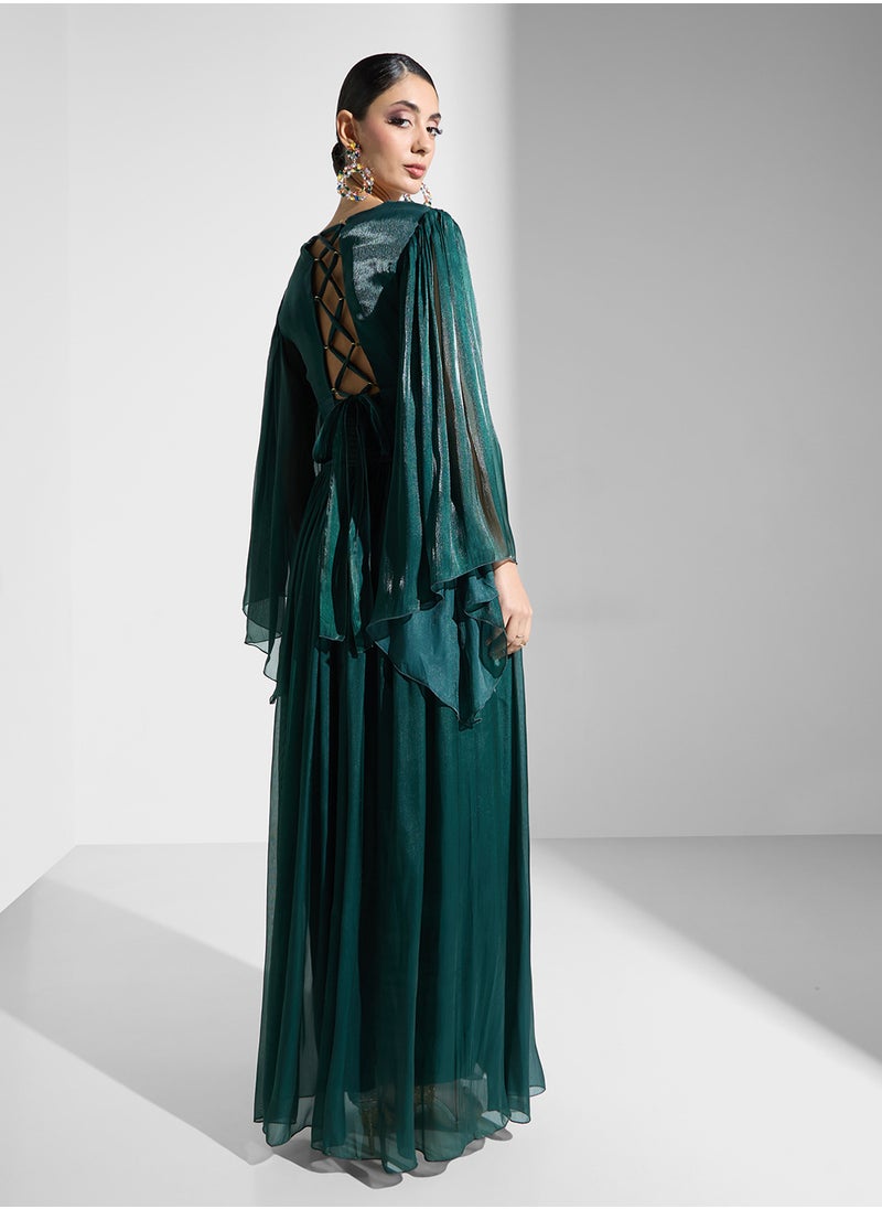 Namshi x Deep Neck Dress With Slit  - Image 2