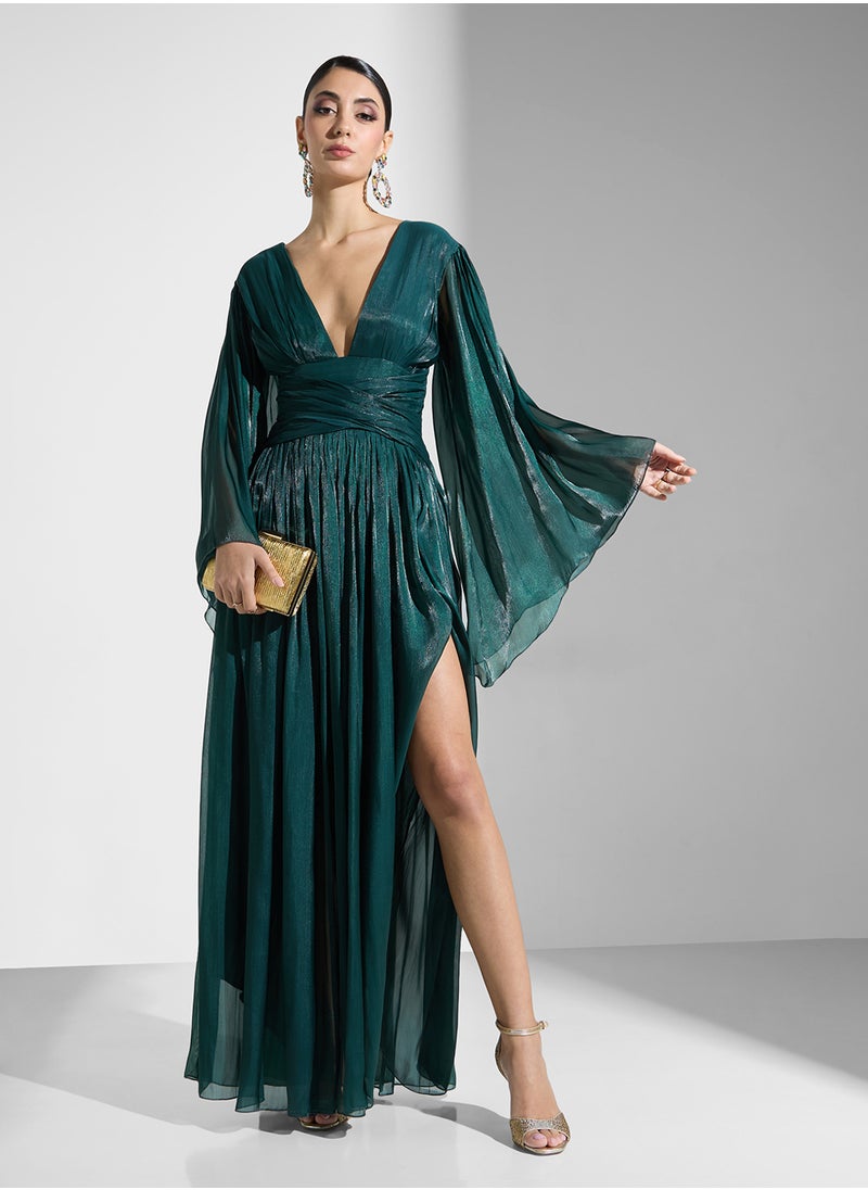 Namshi x Deep Neck Dress With Slit  - Image 5