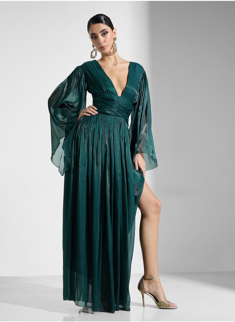 Namshi x Deep Neck Dress With Slit  - Image 1
