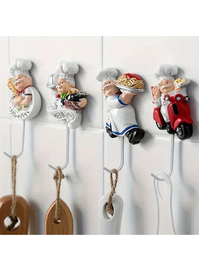 4pcs French Chef Wall Hooks Strong Adhesive Space Saving Home Kitchen Decor - Image 2
