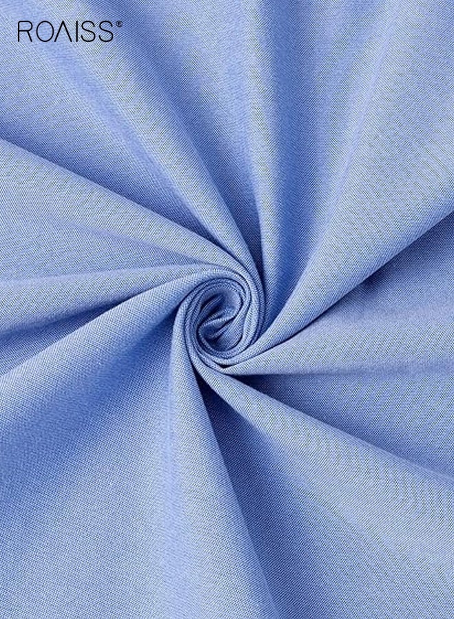 roaiss Men's Slim-Fit Long-Sleeved Button-Down Collar Shirt, Chest Pocket Straight-Shoulder Shirt , Oxford Cloth Breathable Casual Shirt, Light Blue - Image 5