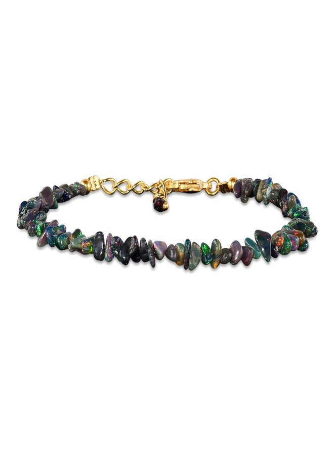 يانارا أساور يانارا من الأوبال الأسود للنساء، حجر كريم طبيعي خام من الأوبال الإثيوبي، حجر بخت شهر أكتوبر، كريستالات علاجية للشاكرات، سلسلة مطلية بالذهب عيار 14، طولها 8 بوصات. - Image 1