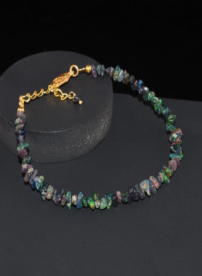 يانارا أساور يانارا من الأوبال الأسود للنساء، حجر كريم طبيعي خام من الأوبال الإثيوبي، حجر بخت شهر أكتوبر، كريستالات علاجية للشاكرات، سلسلة مطلية بالذهب عيار 14، طولها 8 بوصات. - Image 4