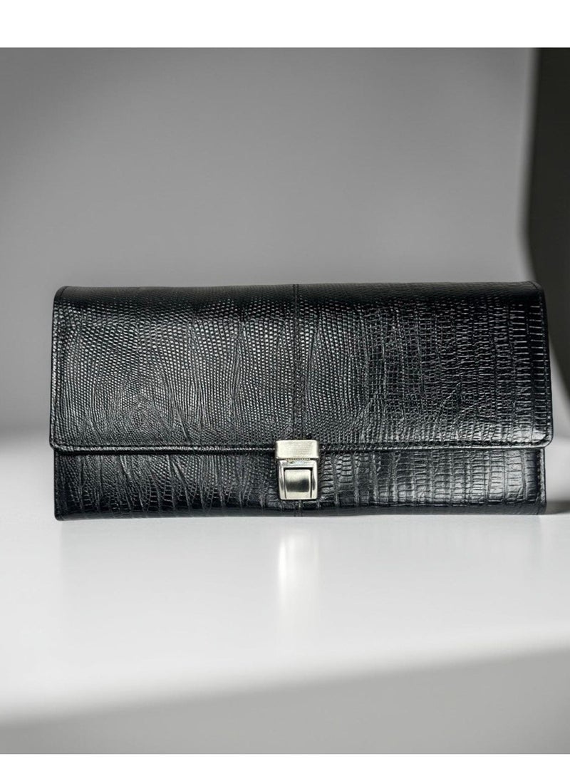 celora Ladies Genuine Leather Hand Clutch – Black Lizard Pattern | 25x14 cm | Celora  - Image 1