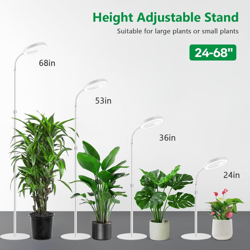 Aumtrly - Floor Grow Lights for Indoor Plants, Full Spectrum Plant Light with 68 Inch Stand for Growing Large Tall Plants, White Halo Grow Lamp with - Image 5
