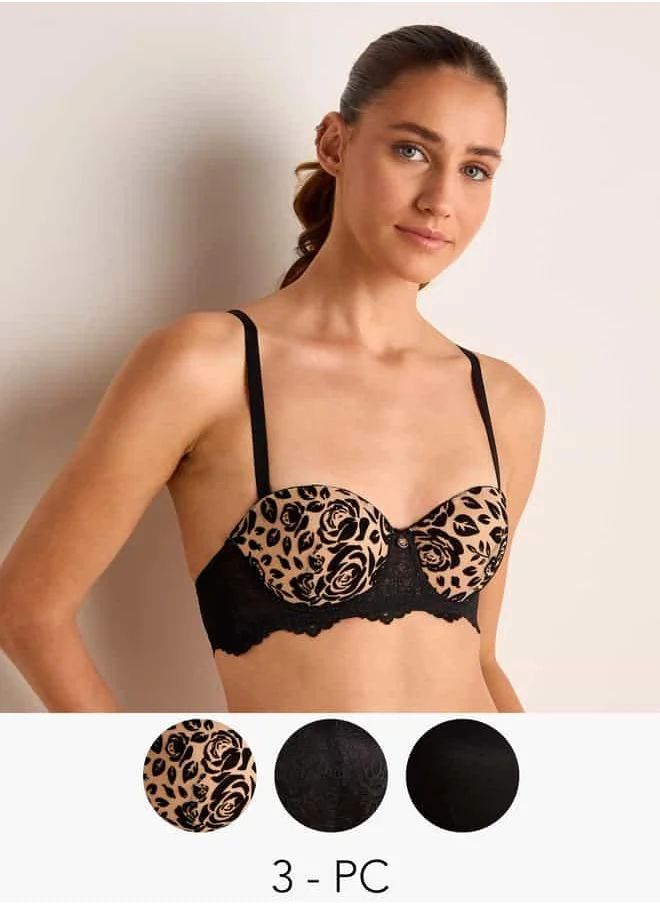 Splash FAV Set of 3 - Assorted Balconette Bra with Lace Detail