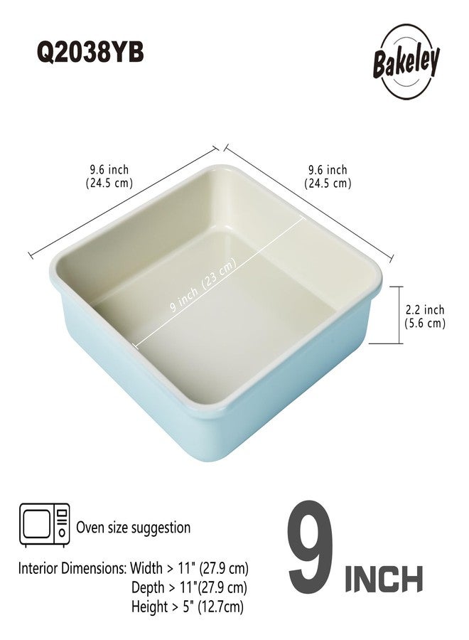 Bakeley 9 x 9 Inch Square Brownie Cake Pan, Non-Stick Carbon Steel Naturally Slick Ceramic Coating Steel - Lemon Bars Bakeware Oven for Cakes, Bread 9.6" x 9.6" (Beige and Blue) - Image 3