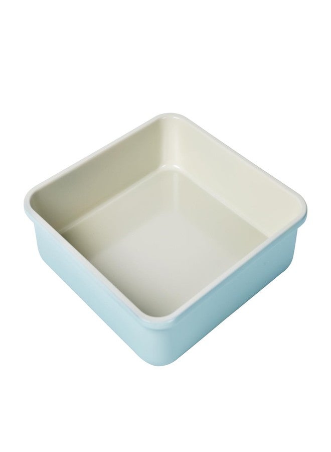 Bakeley 9 x 9 Inch Square Brownie Cake Pan, Non-Stick Carbon Steel Naturally Slick Ceramic Coating Steel - Lemon Bars Bakeware Oven for Cakes, Bread 9.6" x 9.6" (Beige and Blue) - Image 1