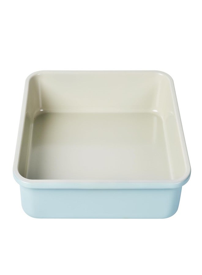 Bakeley 9 x 9 Inch Square Brownie Cake Pan, Non-Stick Carbon Steel Naturally Slick Ceramic Coating Steel - Lemon Bars Bakeware Oven for Cakes, Bread 9.6" x 9.6" (Beige and Blue) - Image 2