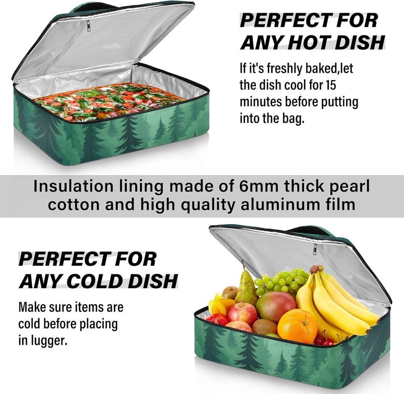 ElliTarr Casserole Carrier Insulated Casserole Dish Carrier Thermal Food Warmer Bag Lasagna Holder Lugger Tote Potluck Containers for Travel Picnic Party Mountain Forest Trees Green 02 - Image 5