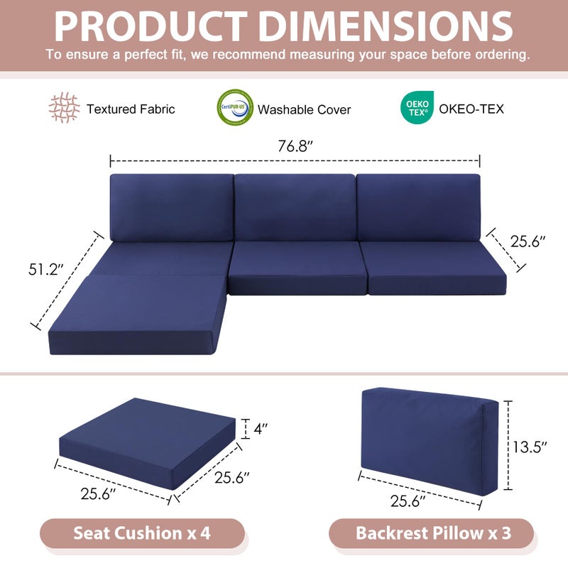 MuaMelop 7-Piece Patio Furniture Cushions Set, Replacement Outdoor Cushions for 4-Seat Patio Sectional, Waterproof & Fade Resistant Deep Seat Cushion for Outdoor Sofa, Navy Blue - Image 2