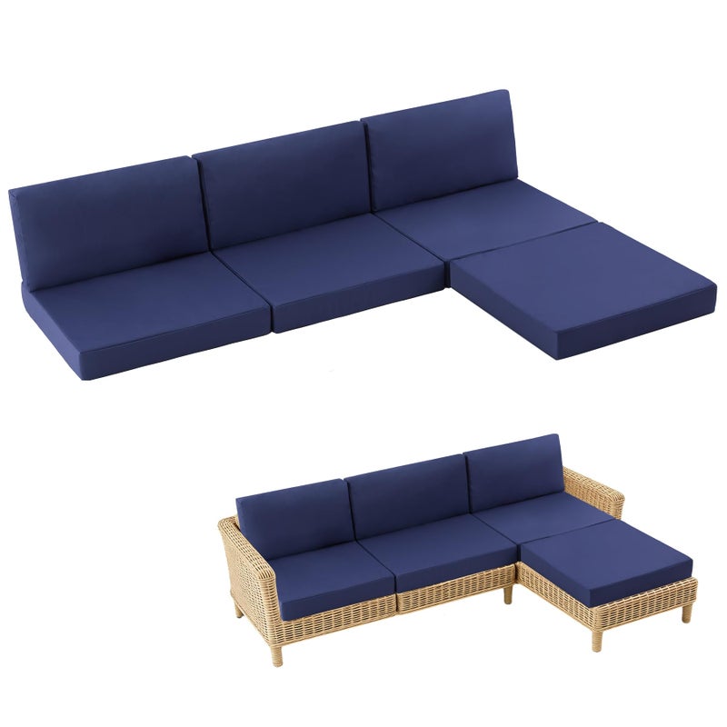 MuaMelop 7-Piece Patio Furniture Cushions Set, Replacement Outdoor Cushions for 4-Seat Patio Sectional, Waterproof & Fade Resistant Deep Seat Cushion for Outdoor Sofa, Navy Blue - Image 1