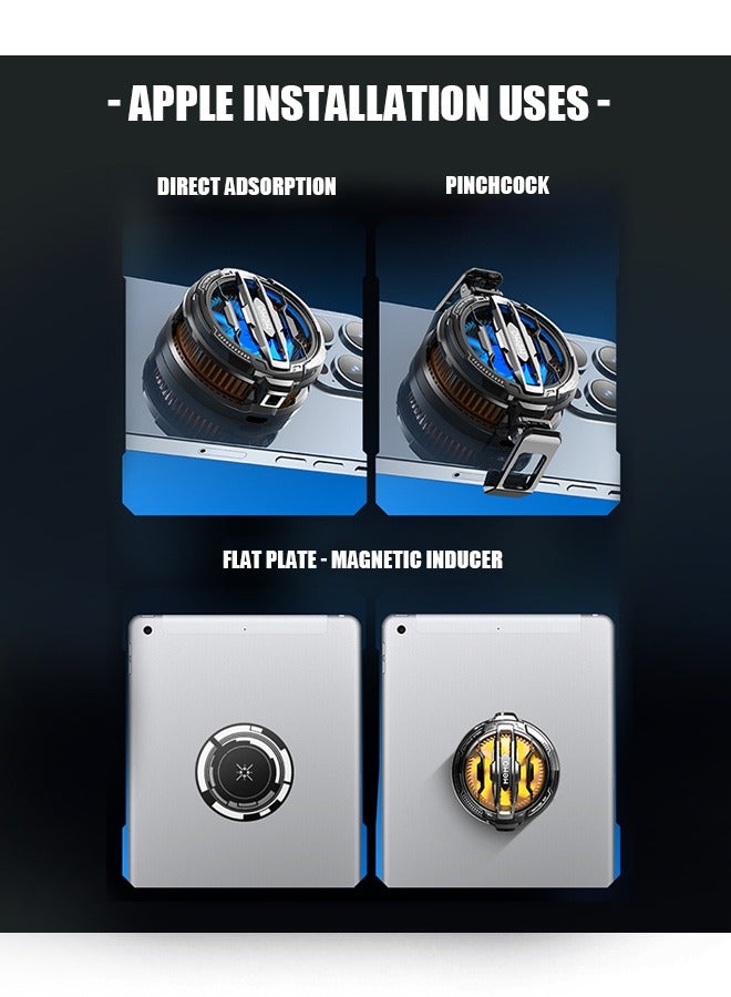 ميمو مبرد الهاتف المغناطيسي ، مروحة تبريد الهاتف المحمولة ، مروحة الهاتف العالمي مشعاع الهاتف المحمول ل Tiktok البث المباشر إلخ (أسود + برتقالي) - Image 5