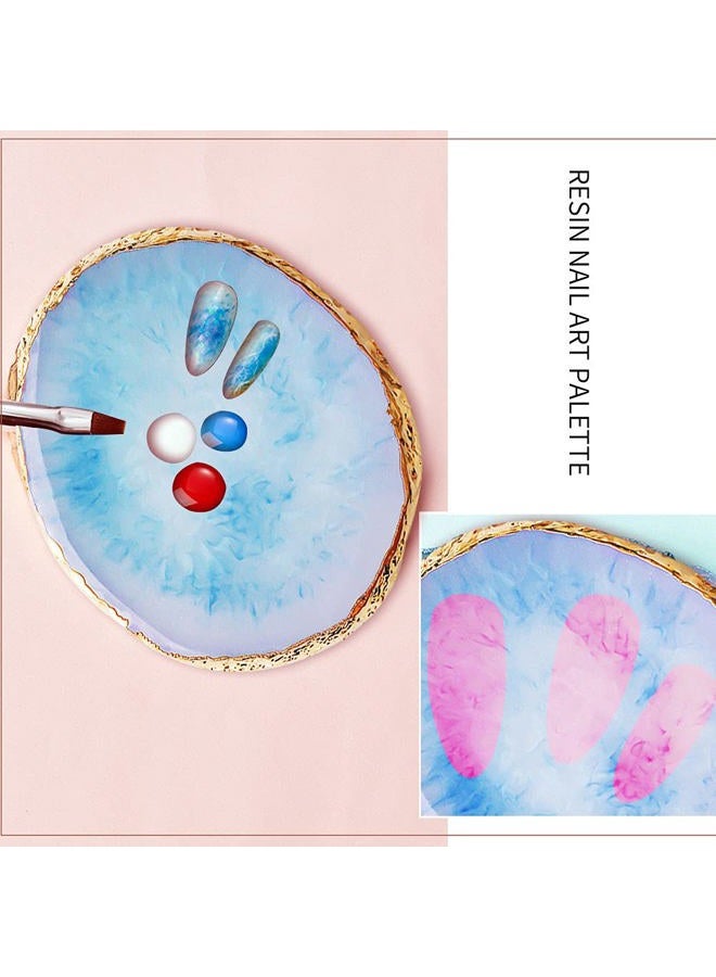 SUMAJU 2 Pieces Resin Nail Art Palette, Nail Art Painting Gel Palette Gold Edge Color Makeup Display Board Nail Art Display Cosmetic Mixing Tools - Image 3
