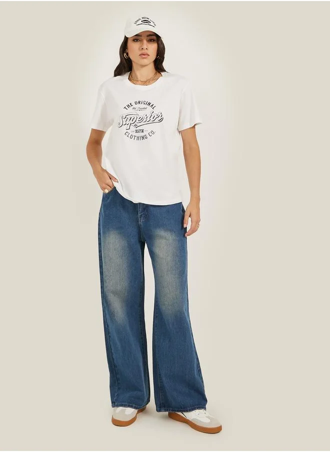Styli Styli Slogan Print Round Neck Oversized T-Shirt