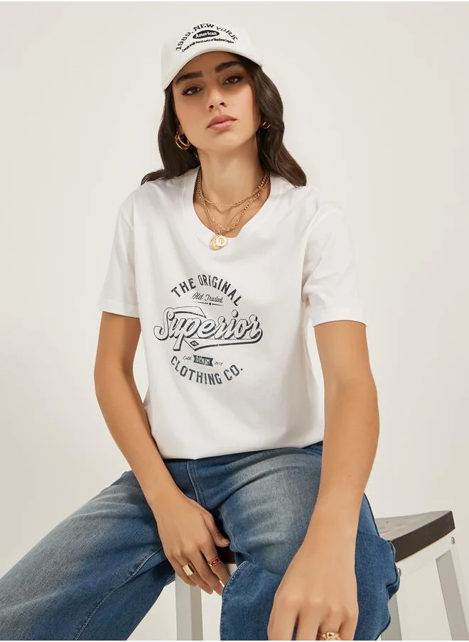 Styli Styli Slogan Print Round Neck Oversized T-Shirt