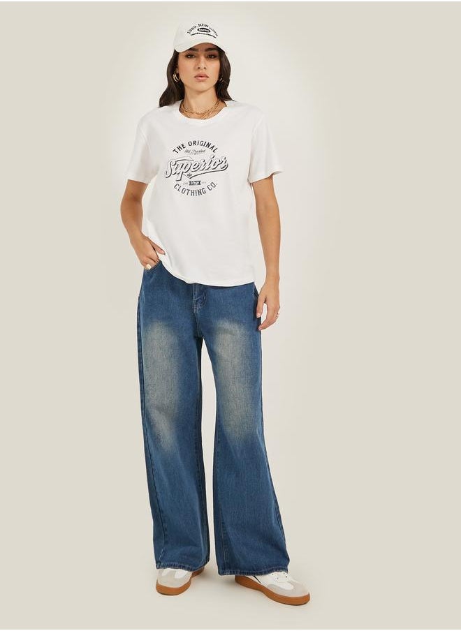 Styli Styli Slogan Print Round Neck Oversized T-Shirt  - Image 2