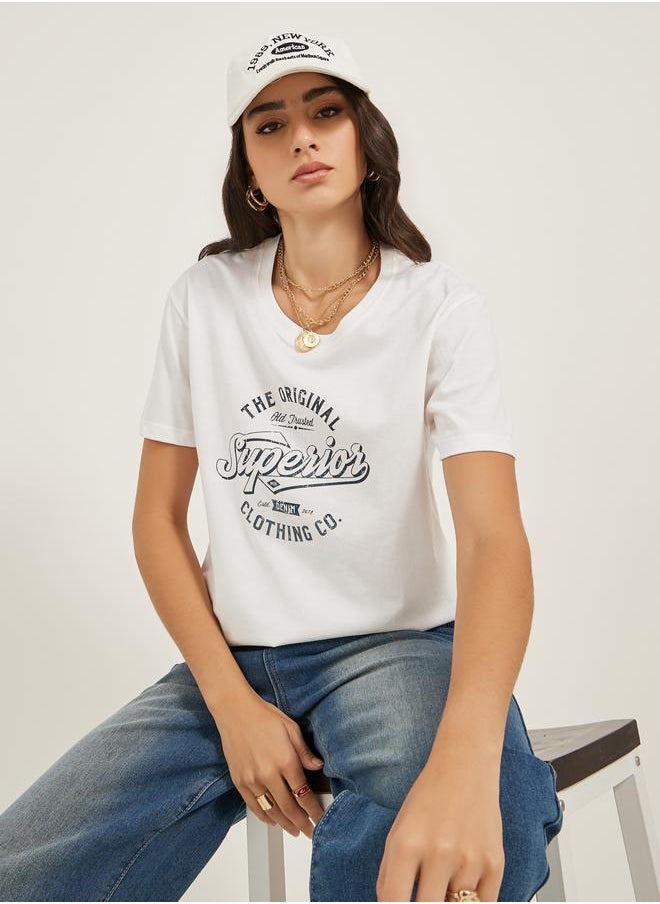 Styli Styli Slogan Print Round Neck Oversized T-Shirt  - Image 1