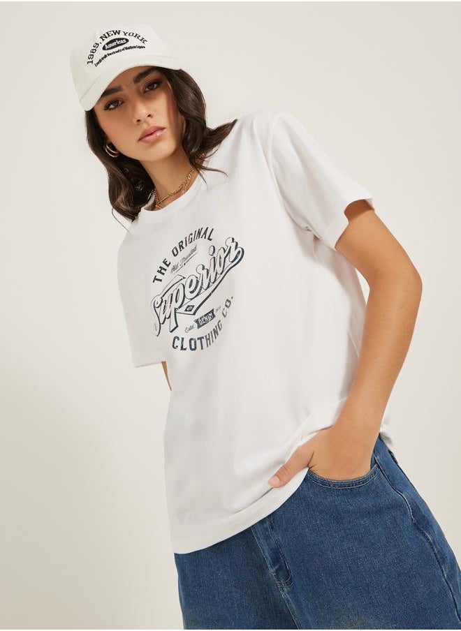 Styli Styli Slogan Print Round Neck Oversized T-Shirt  - Image 3